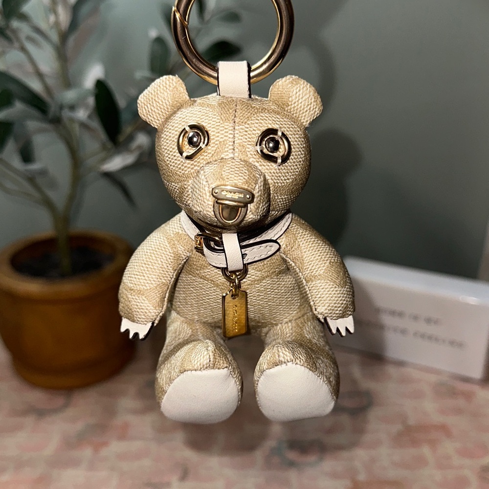 COACH Bear Bag Charm in Signature Coated Canvas & Refined Pebble Leather, NWOT